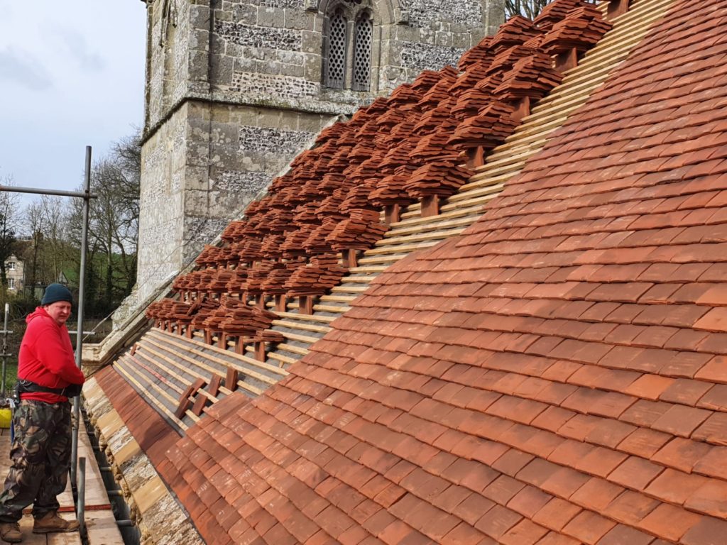 Working on a church roof